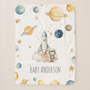 Cute Astronaut Space Monogram Boys Sherpa Blanket