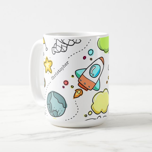 Cute Astronaut Space Rockets Custom Mug (Front Left)