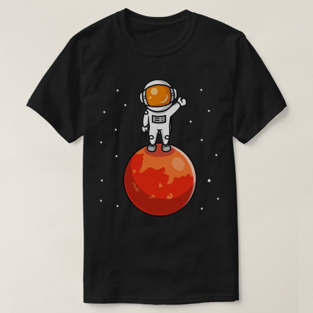 Cute Astronaut Standing On Planet Cartoon T-Shirt (Design Front)