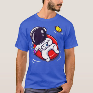 Cute Astronaut Summer Floating On Beach With Ballo T-Shirt