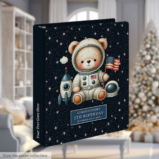 Cute Astronaut Teddy Bear Baby Boy Custom Name Binder