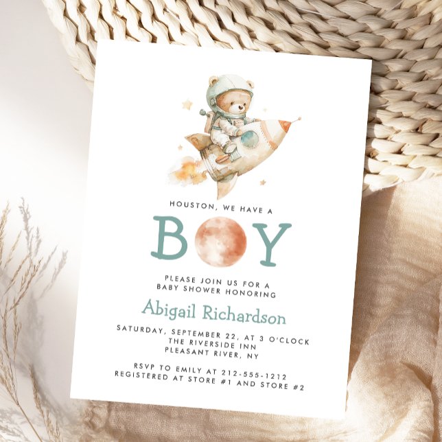 Cute Astronaut Teddy Bear Boy Baby Shower Invite Postcard (Creator Uploaded)