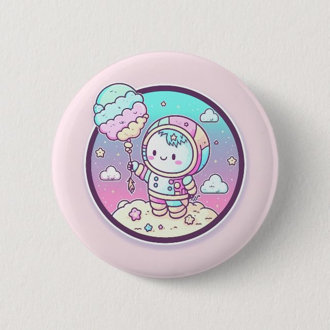 Cute Astronaut with Ice Cream Baloon on the Moon | 2 Inch Round Button (Front)