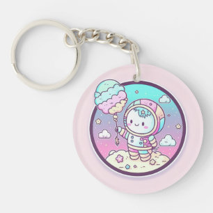 Cute Astronaut with Ice Cream Baloon on the Moon   Keychain
