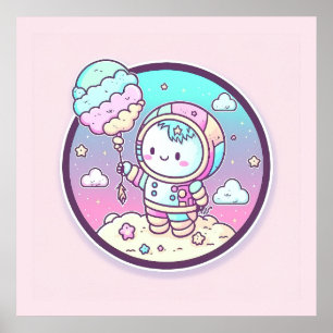 Cute Astronaut with Ice Cream Baloon on the Moon   Poster