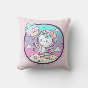 Cute Astronaut with Ice Cream Baloon on the Moon   Throw Pillow
