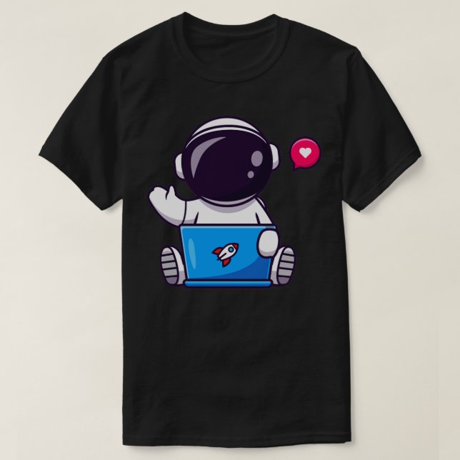Cute Astronaut Working On Laptop Cartoon1 T-Shirt (Design Front)