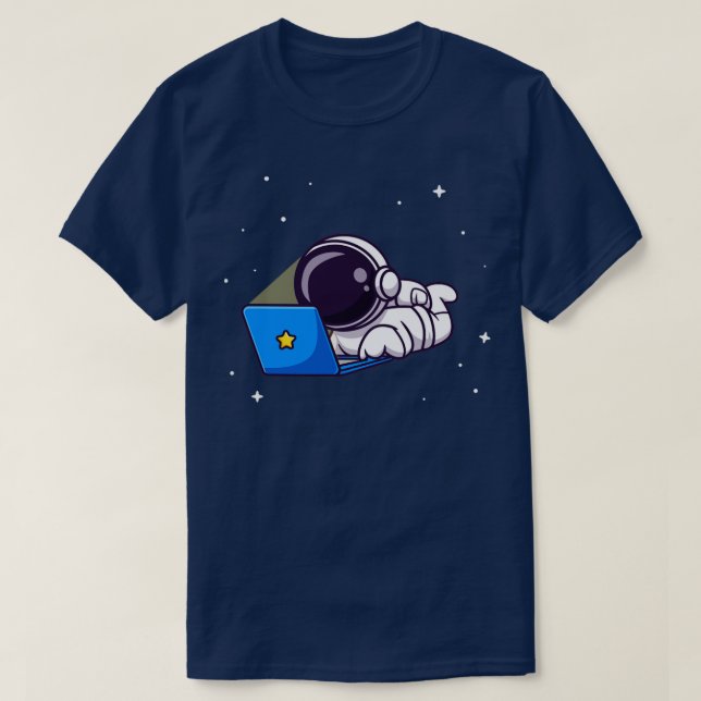 Cute Astronaut Working On Laptop Cartoon2 T-Shirt (Design Front)