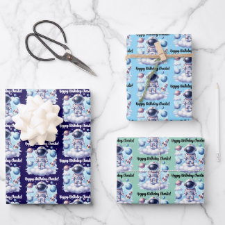 Cute astronaut Wrapping Paper Flat Sheet Set of 3