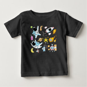 Cute Astronauts in Space Doodles Baby T-Shirt
