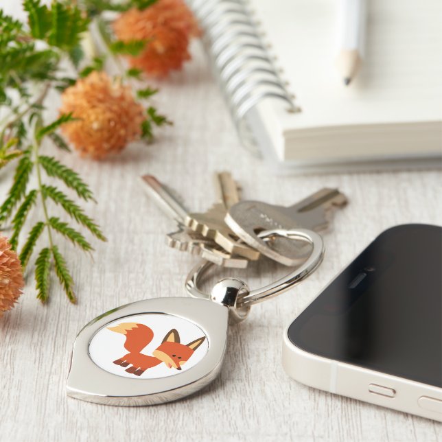 Cute Astute Cartoon Fox Metal Keychain (Side)