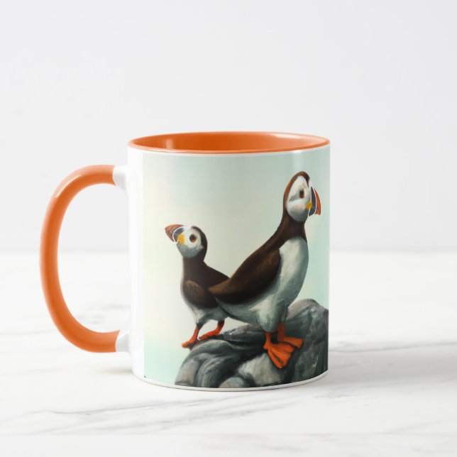 Cute Atlantic Puffins Seabirds on the Rocks Mug (Left)