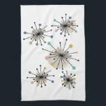 Cute Atomic Starburst Retro Mid Century Modern Kitchen Towel<br><div class="desc">Add a pop of colour to your kitchen with this cute atomic starburst kitchen towel. The design features cute starbursts of turquoise,  green,  gold,  pink,  and black. It's a great way to add a little fun to your kitchen decor!</div>