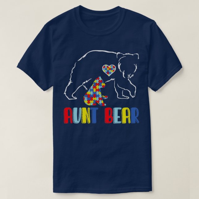 Cute Aunt Bear Autism Awareness T-Shirt (Design Front)