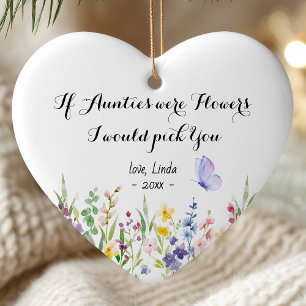 Cute auntie personalized keepsake floral ceramic ornament