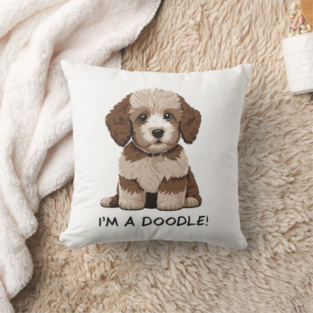 Cute Aussiedoodle Puppy - I'm A Doodle!  Throw Pillow (Blanket)