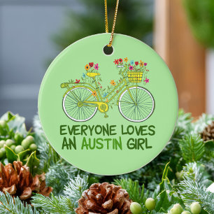 Cute Austin Girl Bicycle Ceramic Ornament