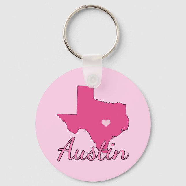 Cute Austin Texas Girl Pink Keychain (Front)