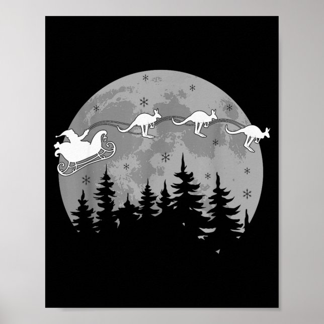 Cute Australia Kangaroo Santa Sleigh Aussie Christ Poster (Front)