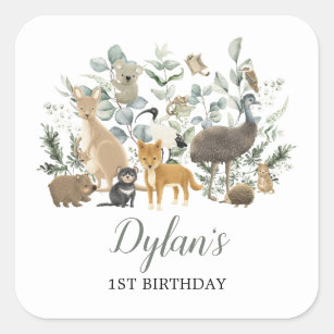 Cute Australian Animals Eucalyptus Birthday Party Square Sticker