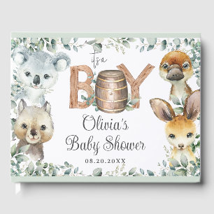 Cute Australian Animals Greenery Boy Baby Shower  Guest Book