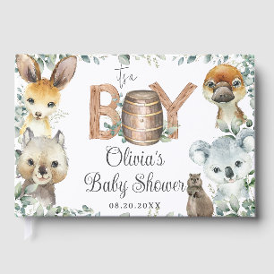 Cute Australian Animals Greenery Boy Baby Shower  Guest Book