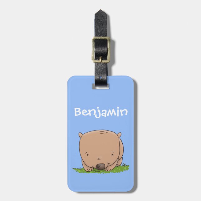 Cute Australian baby wombat cartoon illustration Luggage Tag (Front Vertical)