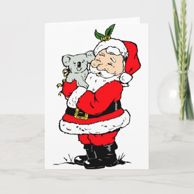 Cute Australian Christmas Santa with koala Holiday Card (Front)