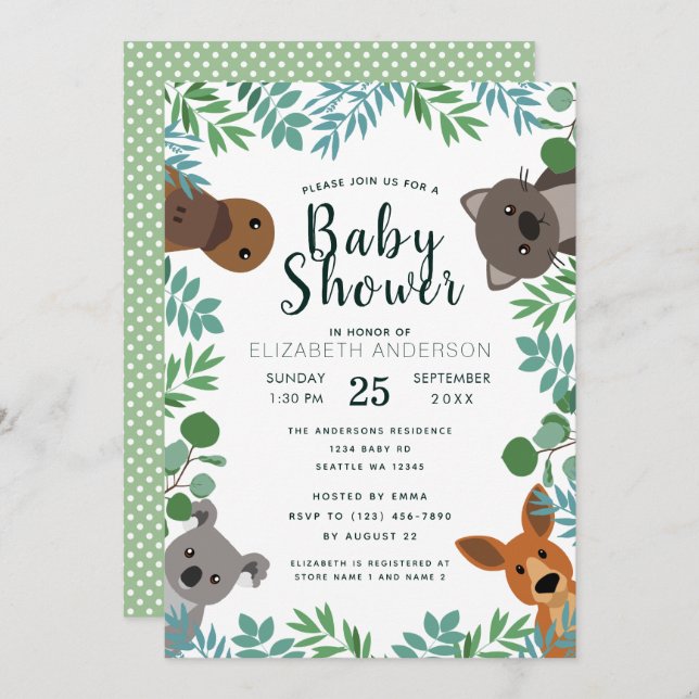 Cute Australian Critters Baby Shower Invitation (Front/Back)