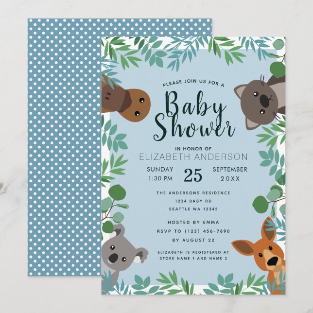 Cute Australian Critters Baby Shower Invitation (Front/Back)