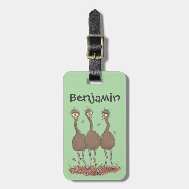 Cute Australian emu cartoon illustration Luggage Tag (Front Vertical)