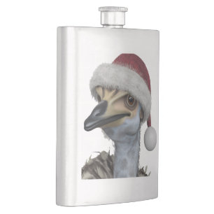 Cute Australian Emu Wearing A Festive Holiday Hat Hip Flask