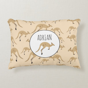Cute Australian Kangaroo Pattern Custom Name Accent Pillow