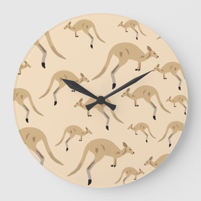 Cute Australian Kangaroo Pattern  Large Clock (Front)
