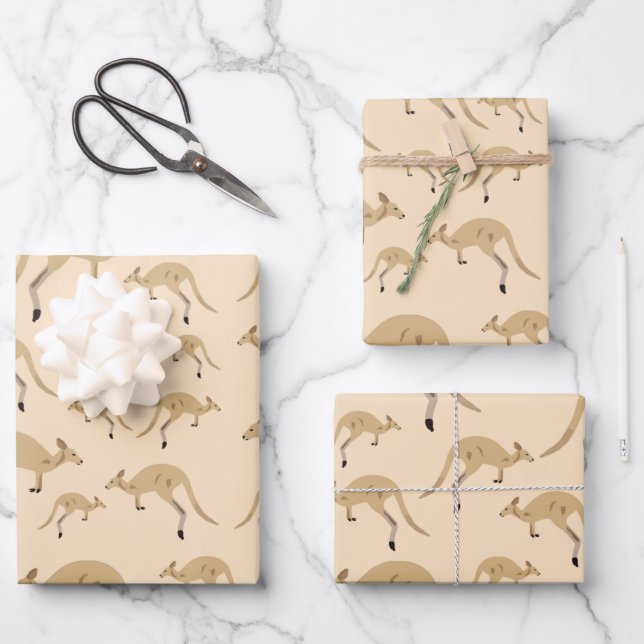 Cute Australian Kangaroo Pattern Wrapping Paper Sheet (Front)