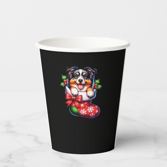 Cute Australian Shepherd Christmas Stocking Classi Paper Cups (Front)