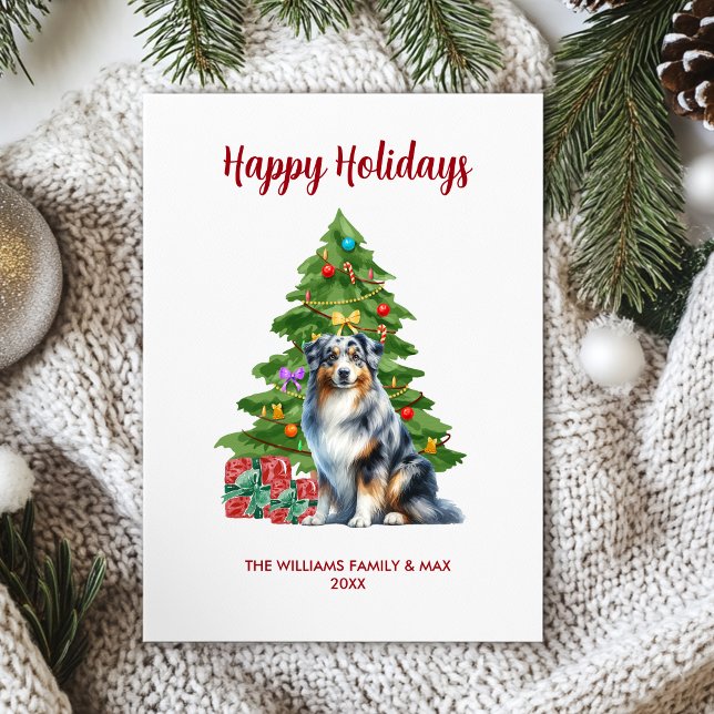 Cute Australian Shepherd Dog Family Christmas Holiday Card (Creator Uploaded)