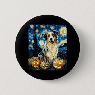 Cute Australian Shepherd Dog Halloween Jack O Lant 2 Inch Round Button