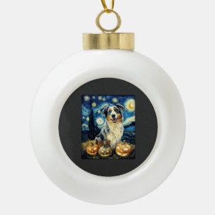 Cute Australian Shepherd Dog Halloween Jack O Lant Ceramic Ball Christmas Ornament
