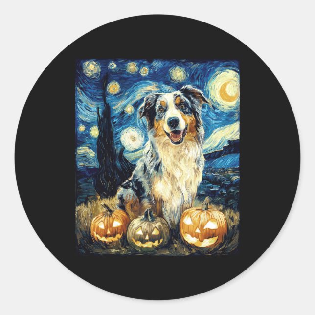Cute Australian Shepherd Dog Halloween Jack O Lant Classic Round Sticker (Front)