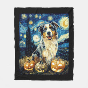 Cute Australian Shepherd Dog Halloween Jack O Lant Fleece Blanket