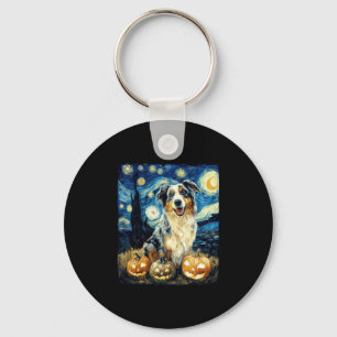 Cute Australian Shepherd Dog Halloween Jack O Lant Keychain