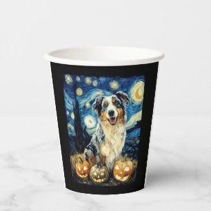 Cute Australian Shepherd Dog Halloween Jack O Lant Paper Cups