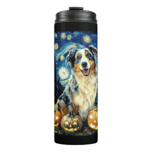Cute Australian Shepherd Dog Halloween Jack O Lant Thermal Tumbler