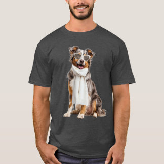 Cute Australian Shepherd Dog in Stylish Fashion T-Shirt