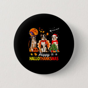 Cute Australian Shepherd Happy Hallothanksmas Xmas 2 Inch Round Button