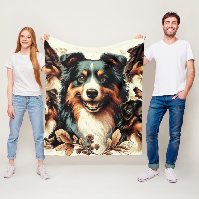 Cute Australian Shepherd Painting Fleece Blanket (In Situ)