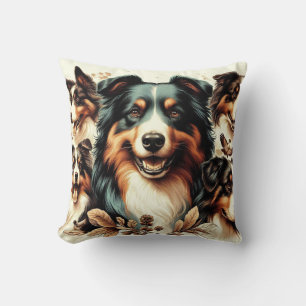 Cute Australian Shepherd Painting Throw Pillow