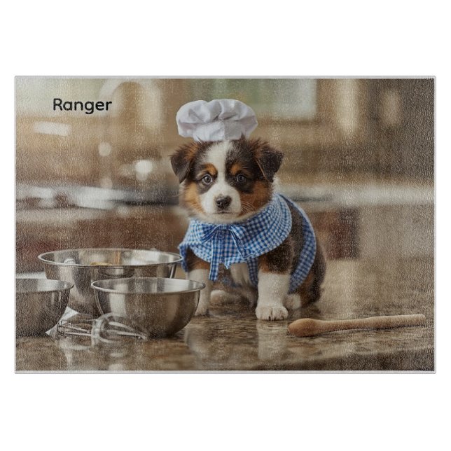 Cute Australian Shepherd Personalized Cutting Board (Front)