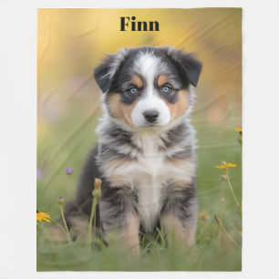 Cute Australian Shepherd Personalized Fleece Blanket